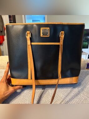 Dooney & Bourke Black with Tan Trim Leather Handbag